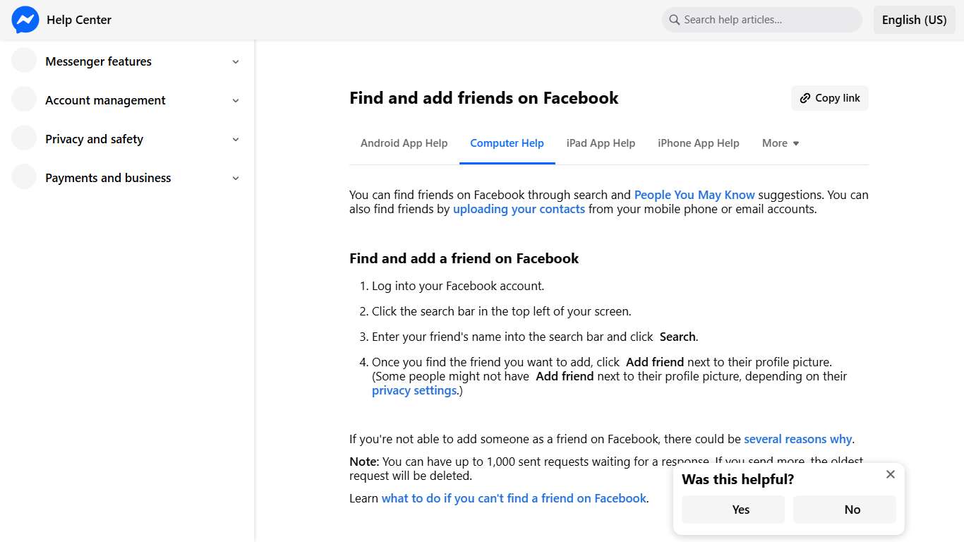 Find and add friends on Facebook Messenger Help Center